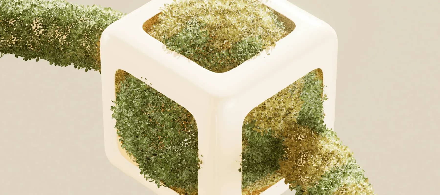 AI agents in family offices, a white cube with moss growing across its inner faces.