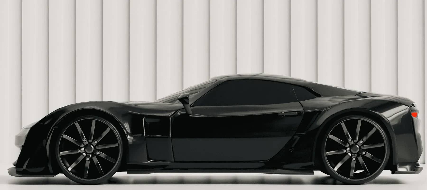Alternative asset classes, a black sports car against a fluted wall.