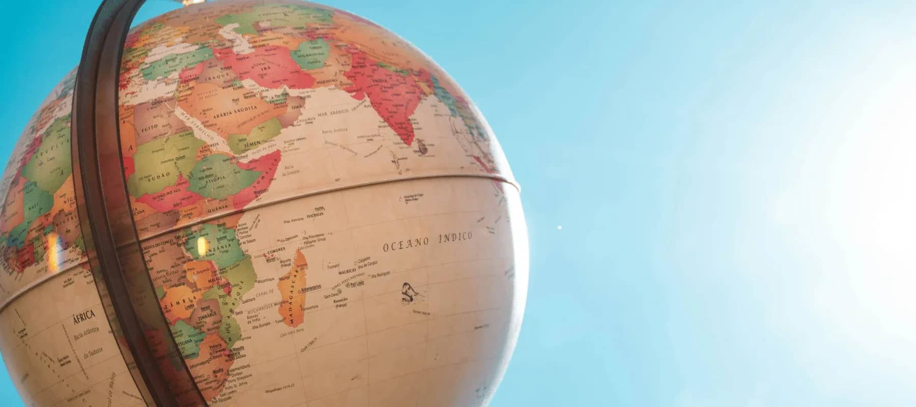 Citizenship by investment, a vintage globe turned to show the Indian Ocean.