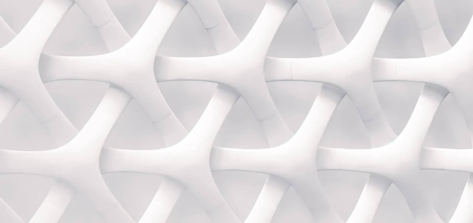 Family office security, interlocking white sculptural forms in a repeating row.