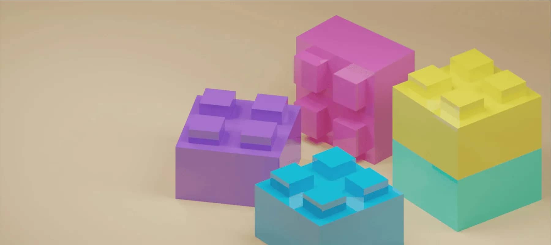 Portfolio management software, coloured building blocks arranged on a warm background.