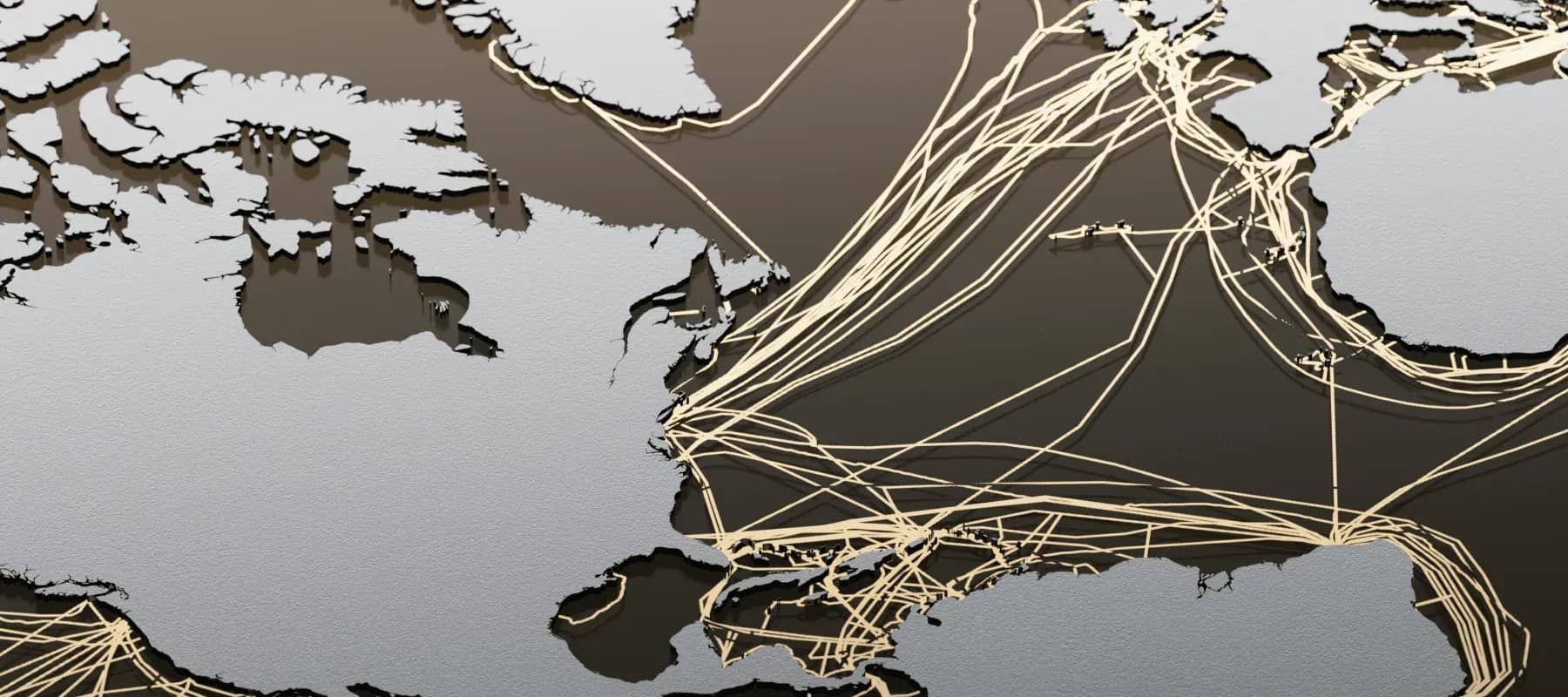 Sovereign wealth fund strategies, an abstract map traced with fine golden lines.