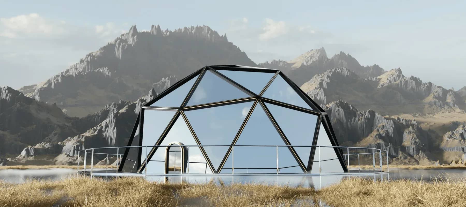 Building an advisory tech stack, a geodesic glass dome set in a mountain landscape.