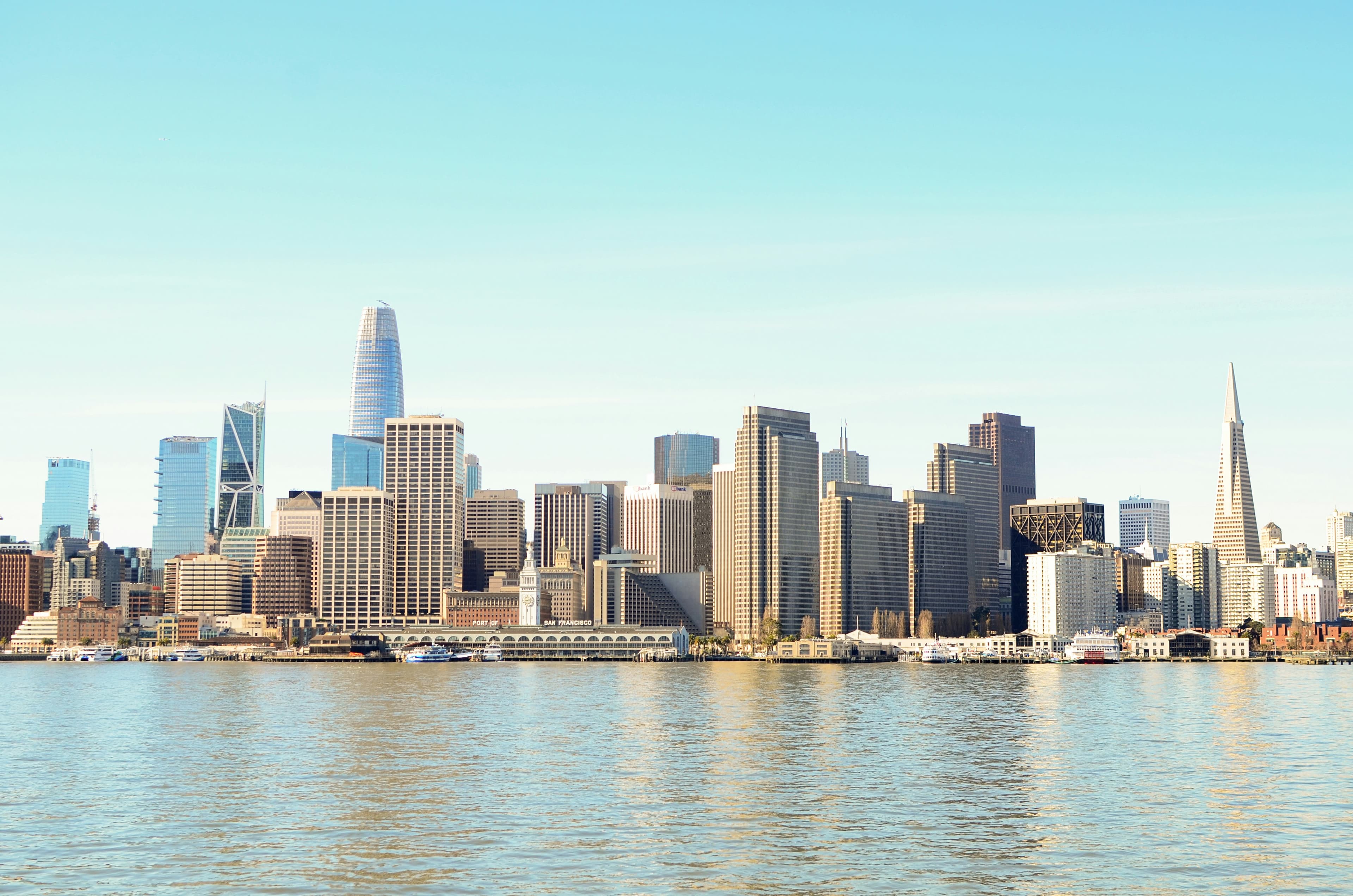 San Francisco skyline with Salesforce Tower and Transamerica Pyramid across the bay, Silicon Valley family office hub