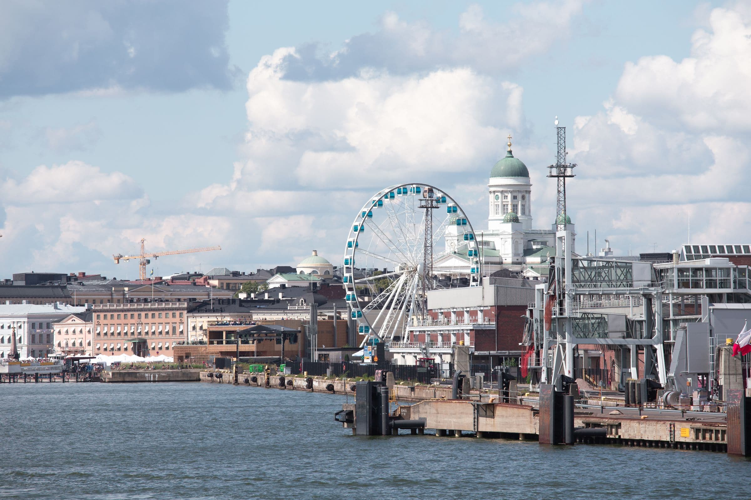 Helsinki waterfront with the SkyWheel and Helsinki Cathedral, Finland