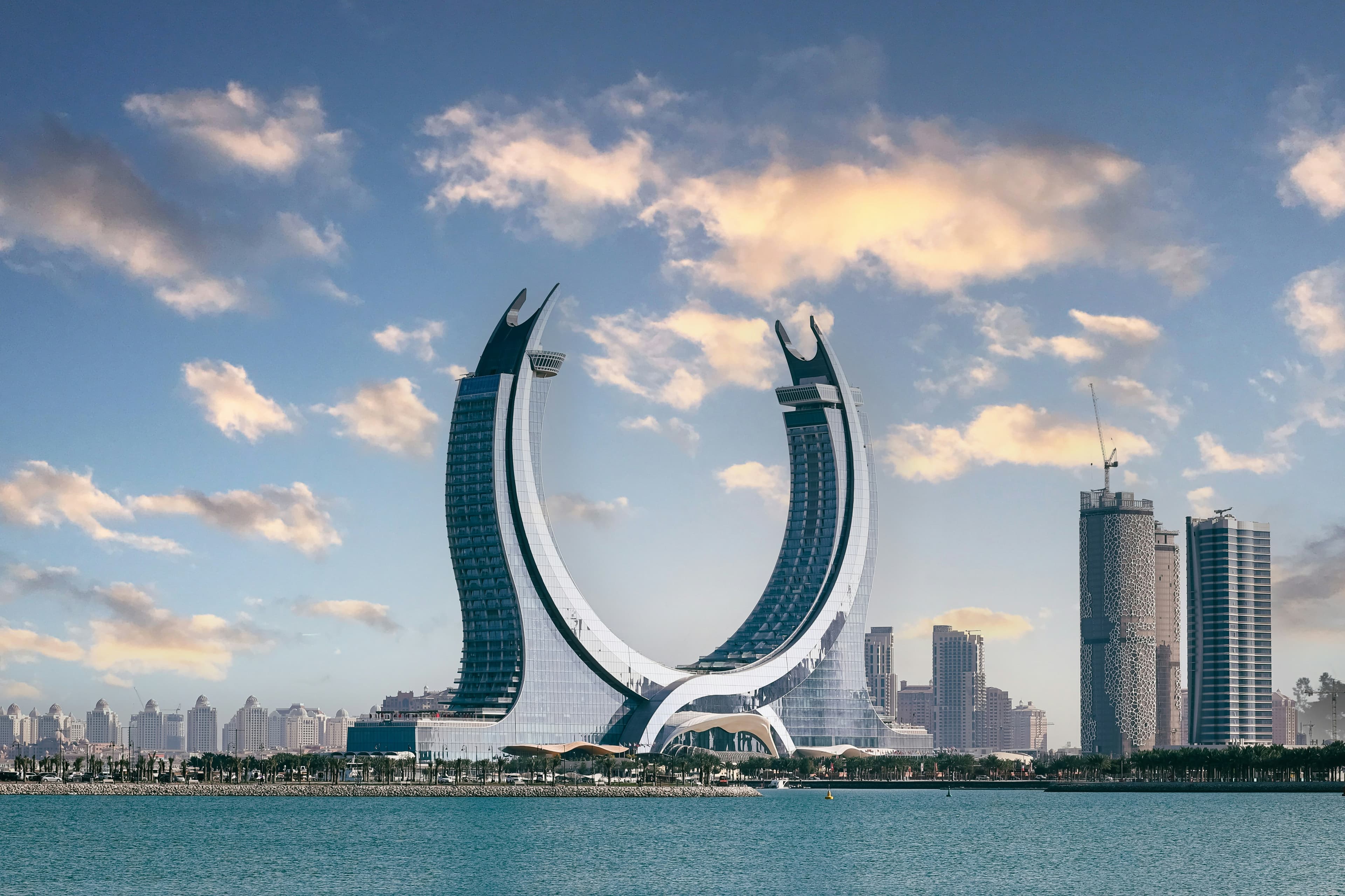 Katara Towers rising above Lusail's waterfront skyline, Qatar family office hub