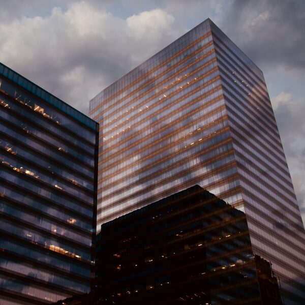 A look up at some modern office buildings