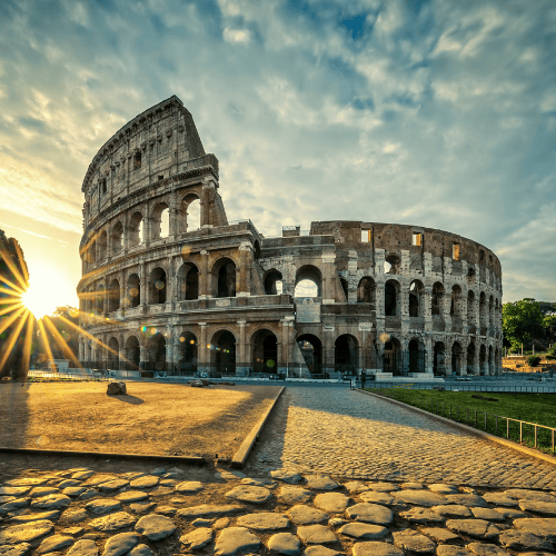 Italy family office regional hub – Colosseum in Rome at sunrise