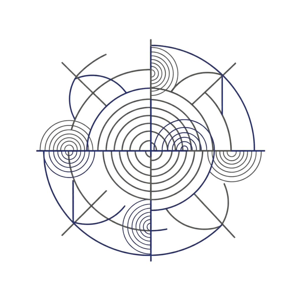 Abstract line-art architectural illustration representing the structure and strategy elements covered in the Simple family office investment Guide